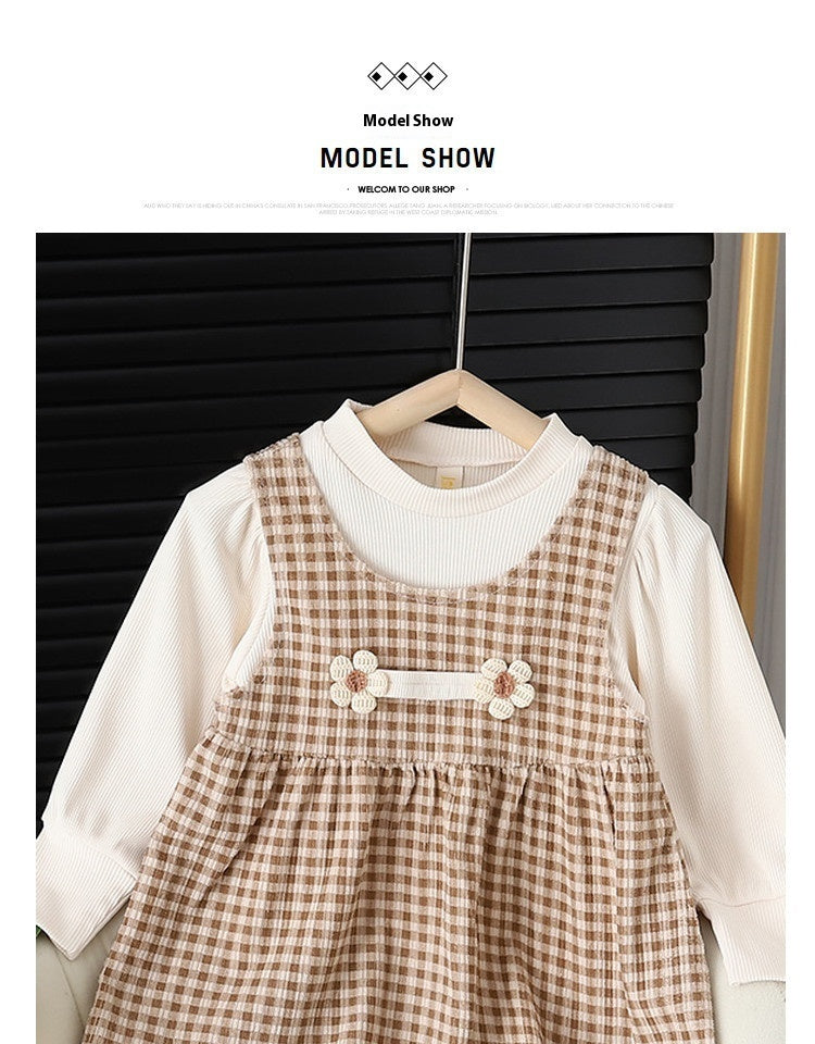 Baby Girl Round-Neck Long-Sleeved Dress Suit – Stylish Baby Girl Outfit for Fall and Winter
