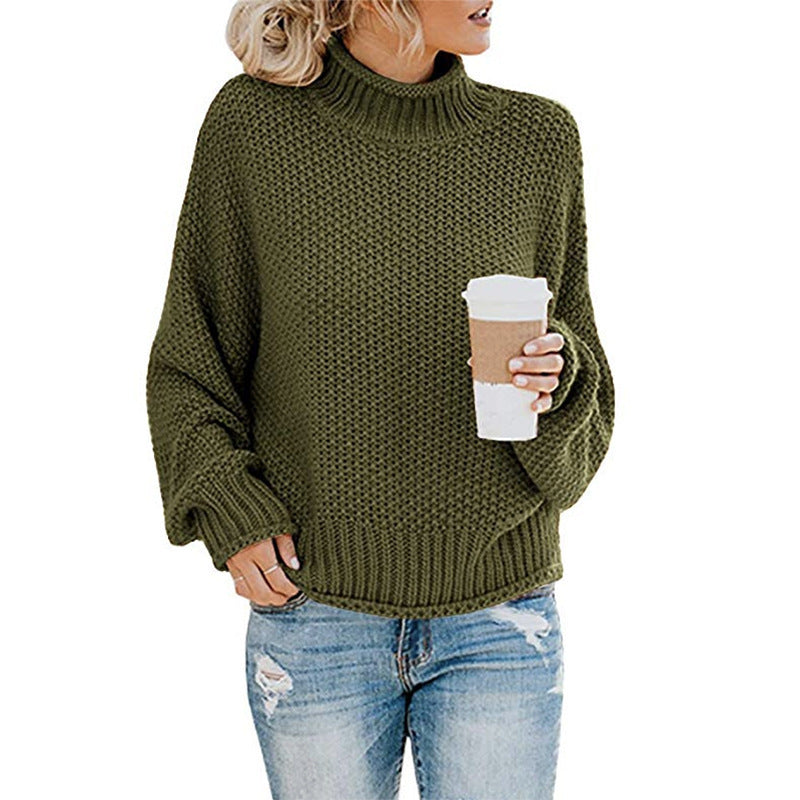 Women's Thick Thread Turtleneck Cardigan – Cozy Pullover Sweater for Fall & Winter