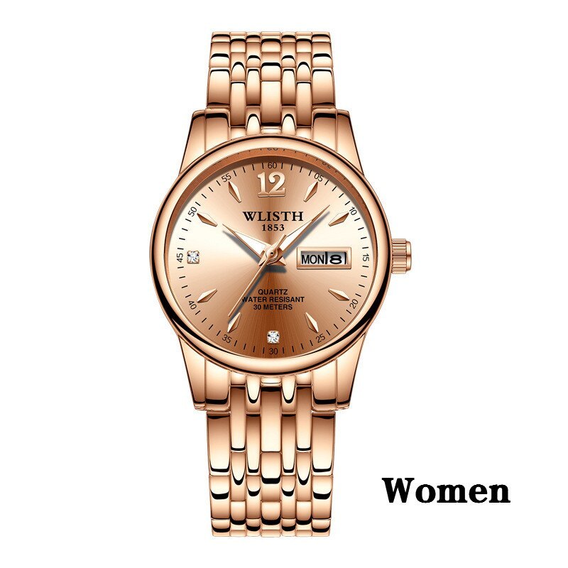Women’s Rose Gold Stainless Steel Dress Watch – WLISTH Brand Luxury Quartz Wristwatch with Week & Date Display for Ladies