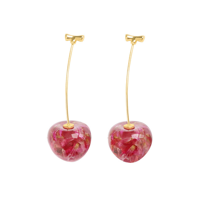 New Trendy French Dried Cherry Earrings – Long Sweet and Fashionable Cherry Dangle Earrings for Women