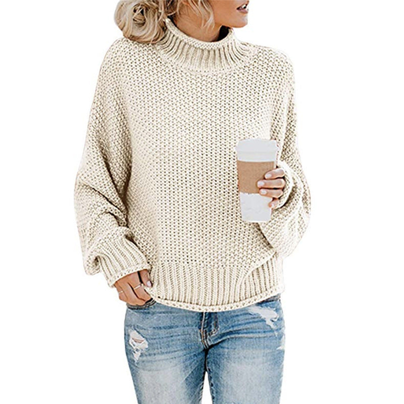 Women's Thick Thread Turtleneck Cardigan – Cozy Pullover Sweater for Fall & Winter