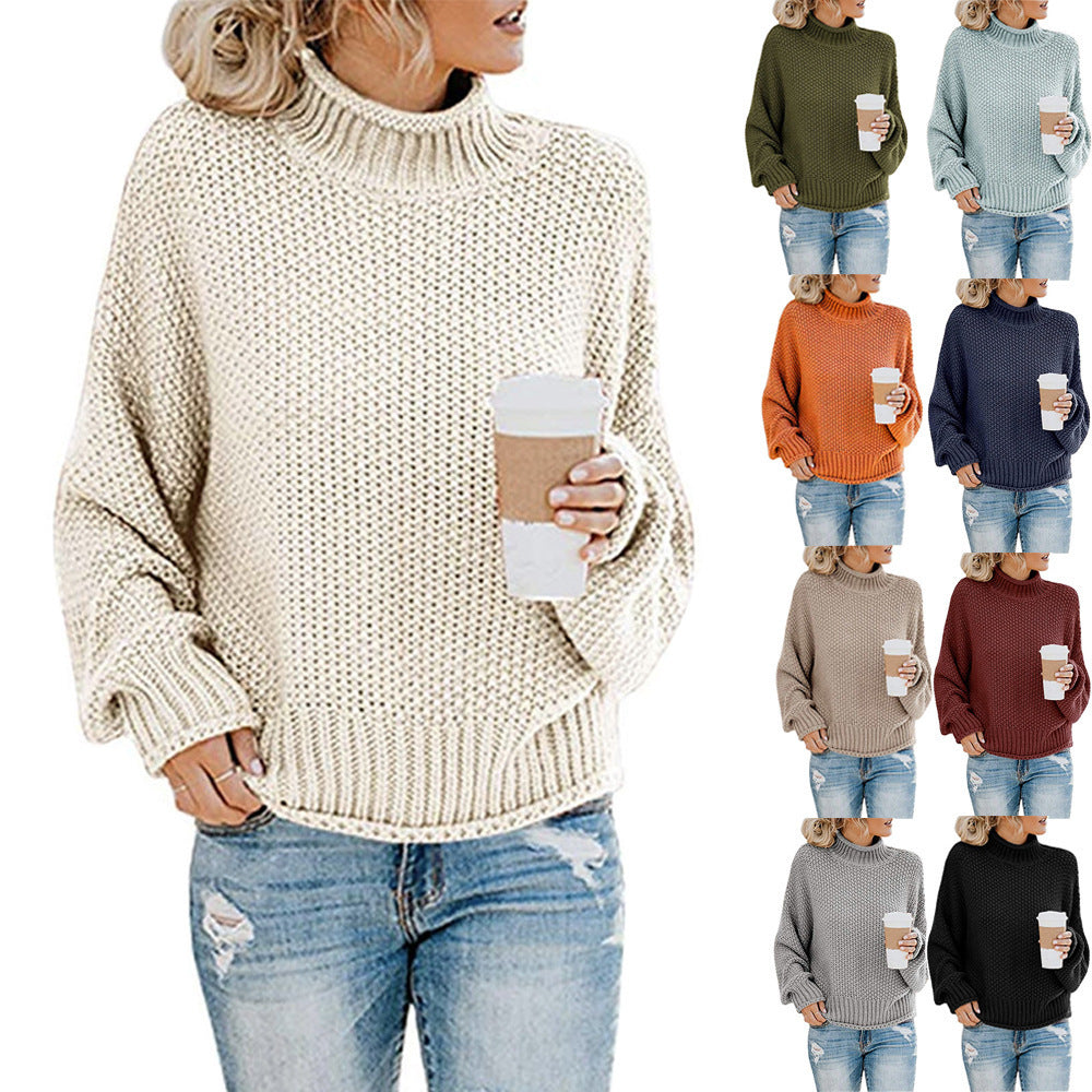 Women's Thick Thread Turtleneck Cardigan – Cozy Pullover Sweater for Fall & Winter
