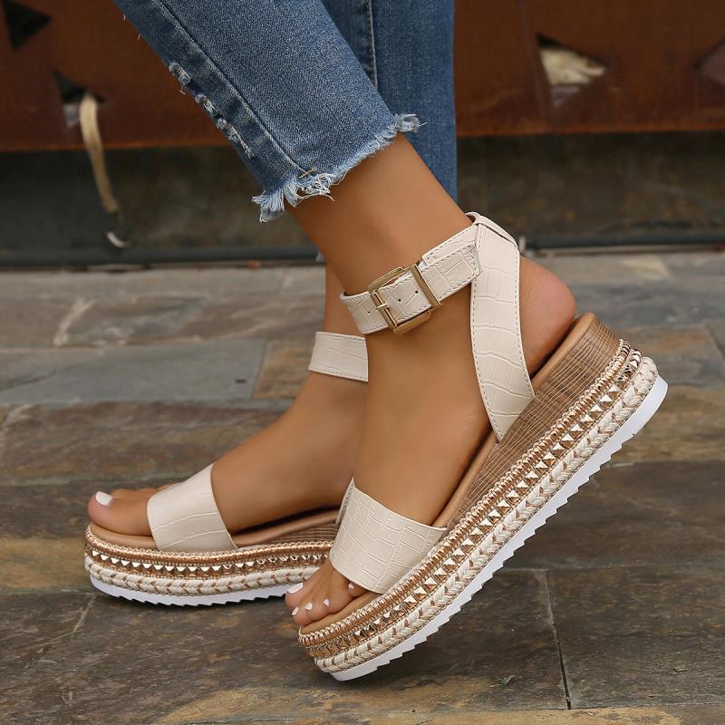 Women's Summer Wedge Sandals – Buckle Strap Hemp Platform Peep Toe Shoes