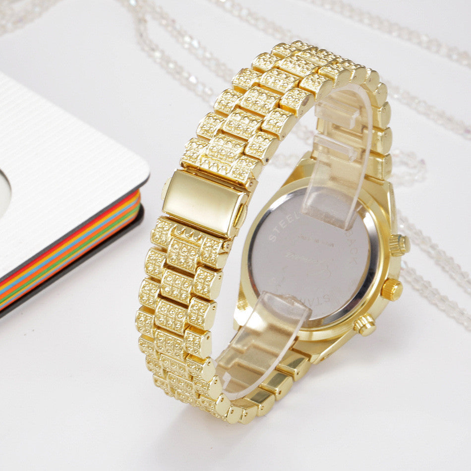Women's Crystal Quartz Analog Wristwatch - Fashion Stainless Steel Geneva Luxury Sport Watch for Women