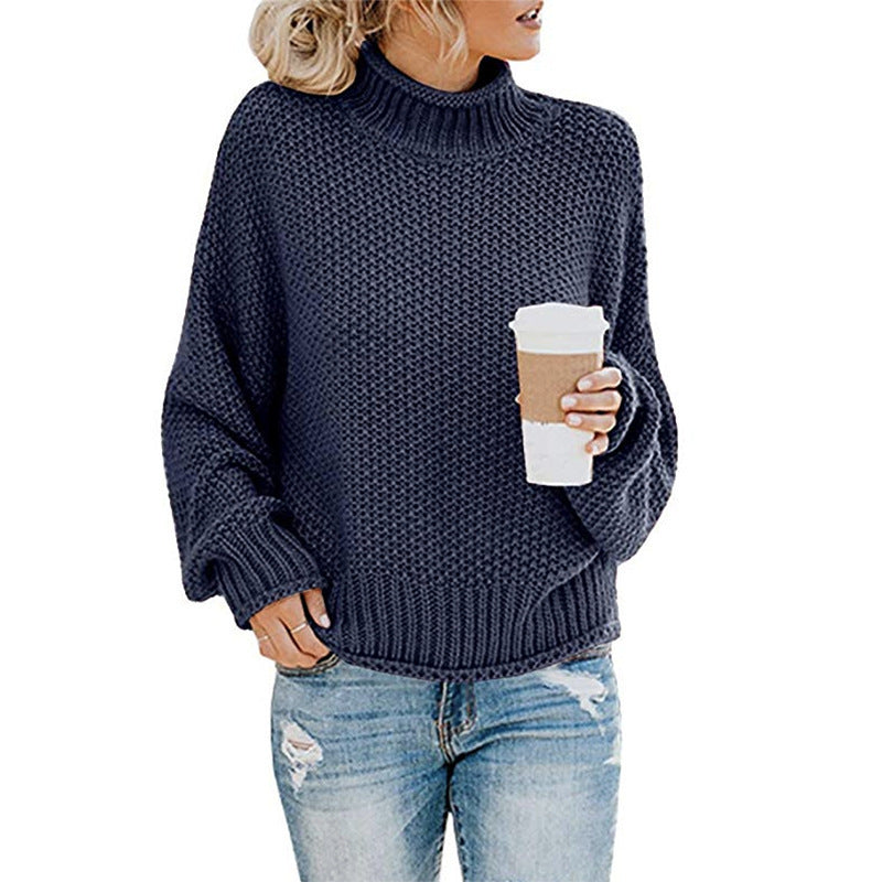 Women's Thick Thread Turtleneck Cardigan – Cozy Pullover Sweater for Fall & Winter