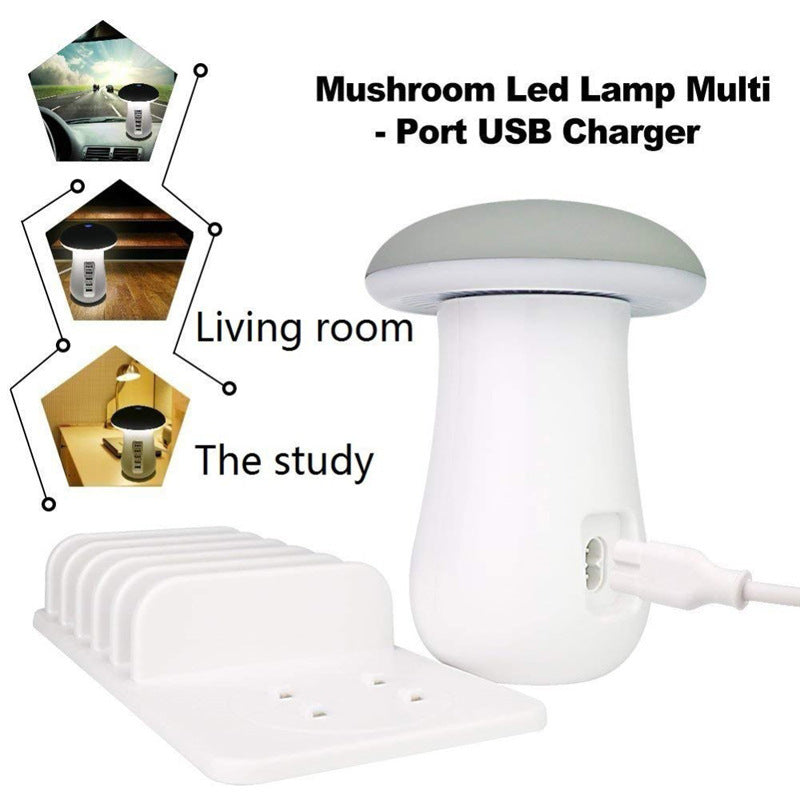 2-in-1 Mushroom LED Lamp – USB Charger and Lamp Holder for Home & Office Desk Lighting