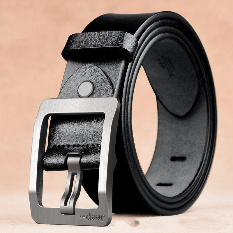 Two-Layer Cowhide Belt for Men with Needle Buckle