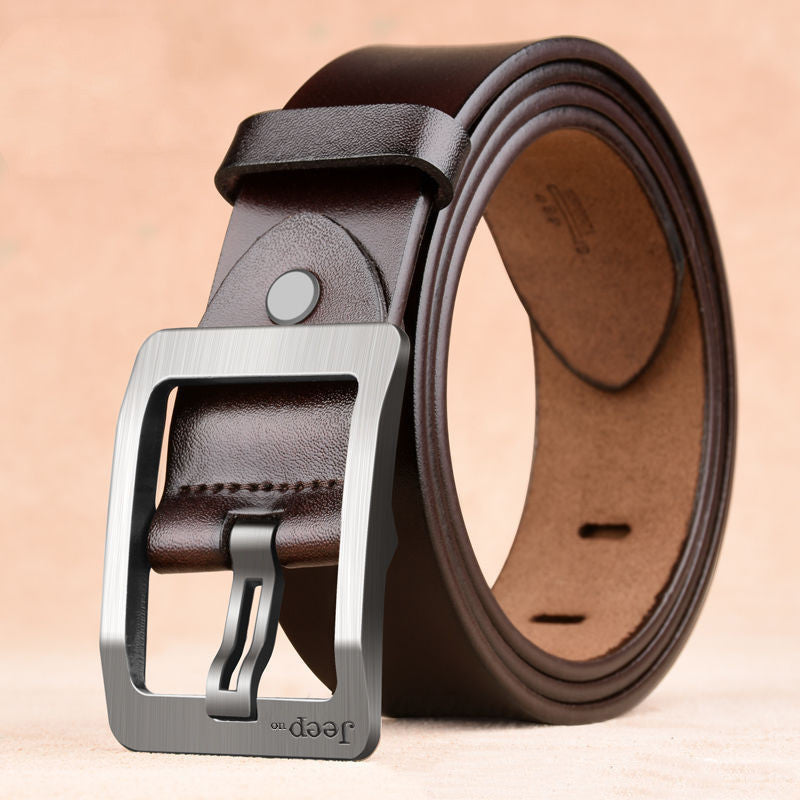 Two-Layer Cowhide Belt for Men with Needle Buckle