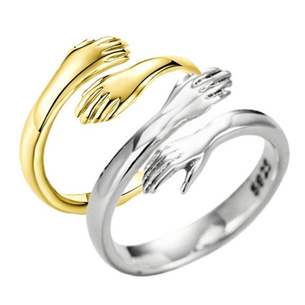 Simple Alloy Hands Hug Ring - Opening Adjustable Jewelry for a Stylish Look