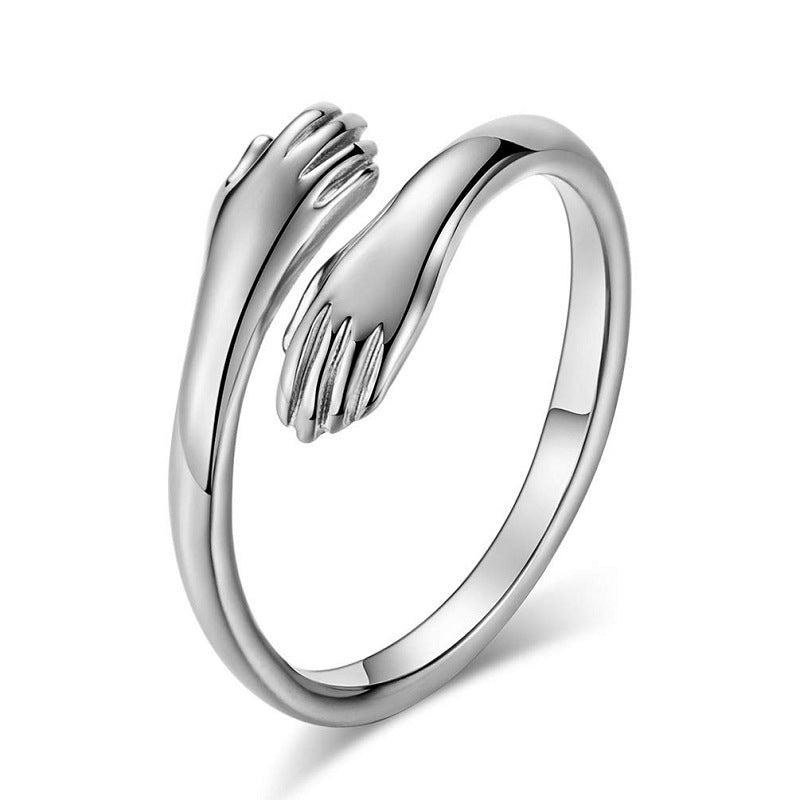 Simple Alloy Hands Hug Ring - Opening Adjustable Jewelry for a Stylish Look