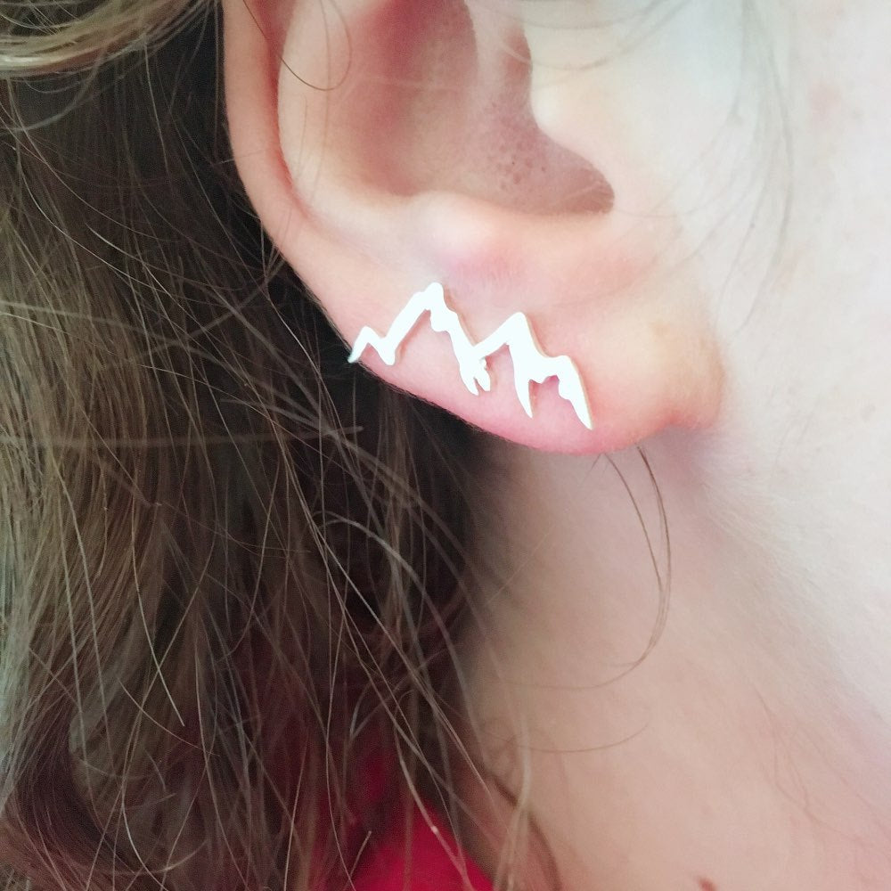 Natural Landscape Mountain Ear Climber Earrings - Trekking & Geography Jewelry