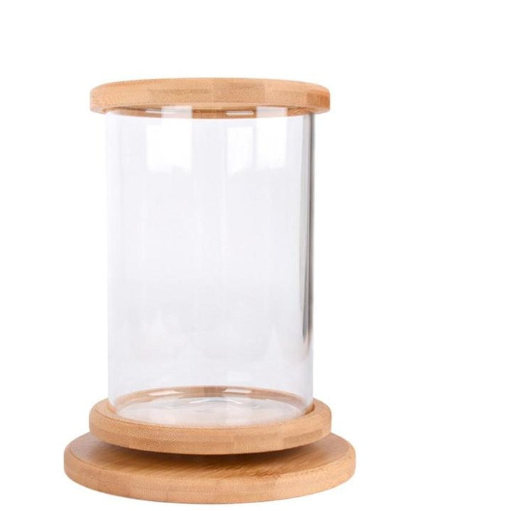 Premium Mini Glass Aquarium with Natural Bamboo Base - Desktop Fish Tank for Home & Office Decor
