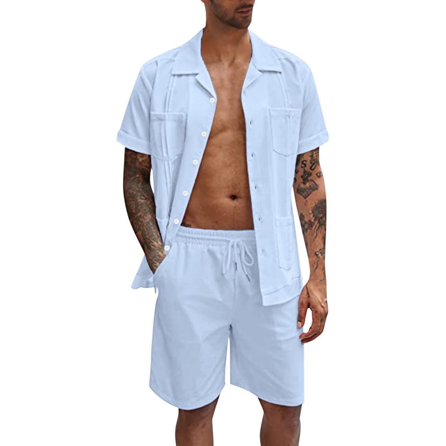 Summer Linen Short Sleeve Shirt and Shorts Set – Loose Casual Sportswear for Men
