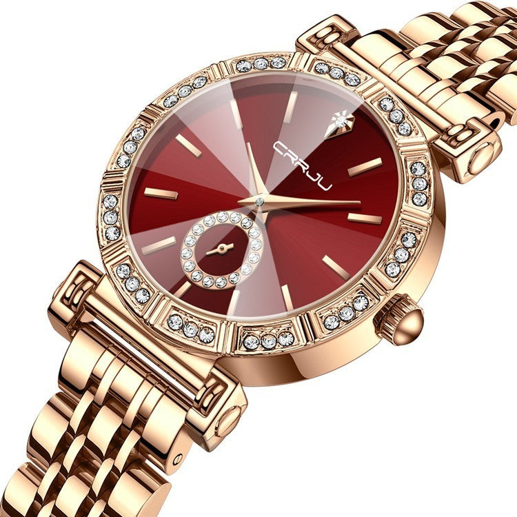 Women's Steel Belt Diamond-Embedded Watch – Luxury Stainless Steel Wristwatch for Women