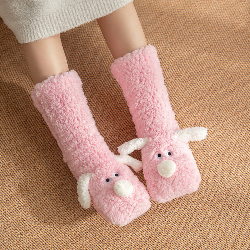 Women's Cute Cartoon Dog Floor Socks – Warm Plush Non-Slip Winter Socks for Cozy Comfort
