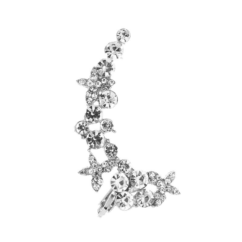Full Crystal Butterfly Flower Single Crystal Ear Clip for Women