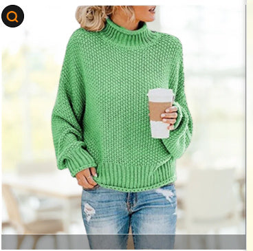 Women's Thick Thread Turtleneck Cardigan – Cozy Pullover Sweater for Fall & Winter