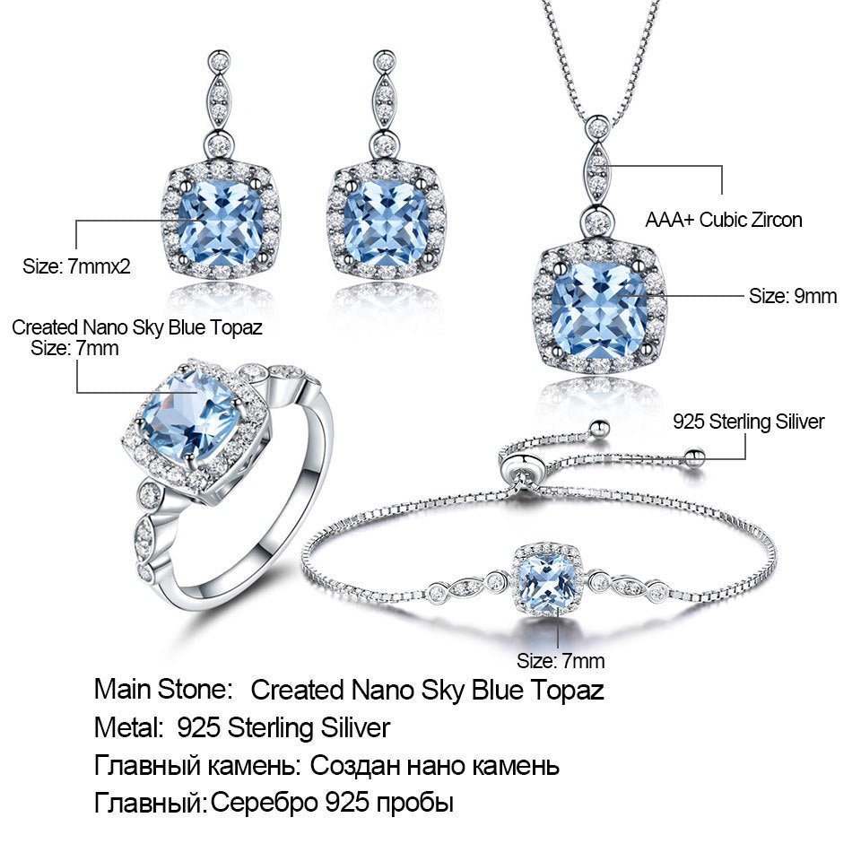 Sterling Silver Necklace Set with Sky Blue Topaz – Four-Piece Jewelry Set