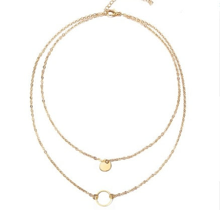New Summer Multi-Layer Sequined Choker Necklace for Women – Gold Double Layer Round Pendant Fashion Jewelry