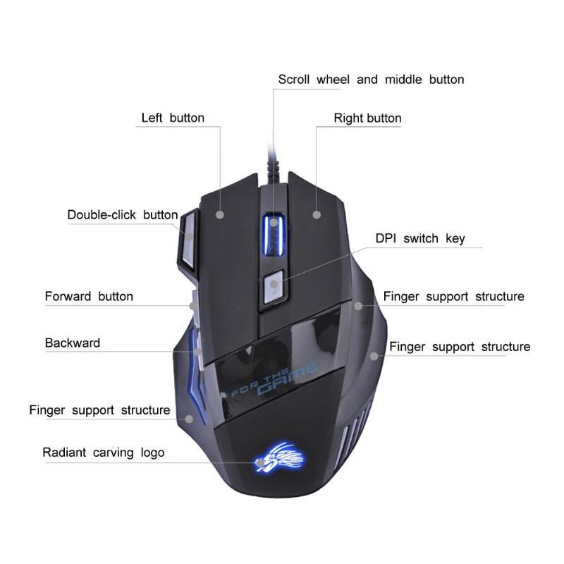 5500DPI Wired Gaming Mouse – 7-Button USB Optical RGB LED Mouse for PC Laptop Desktop Gamers