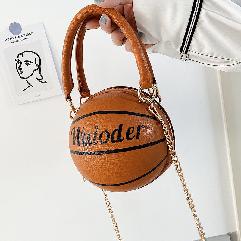 Basketball Shape Handbag - Chain Shoulder Crossbody Bag for Women & Girls