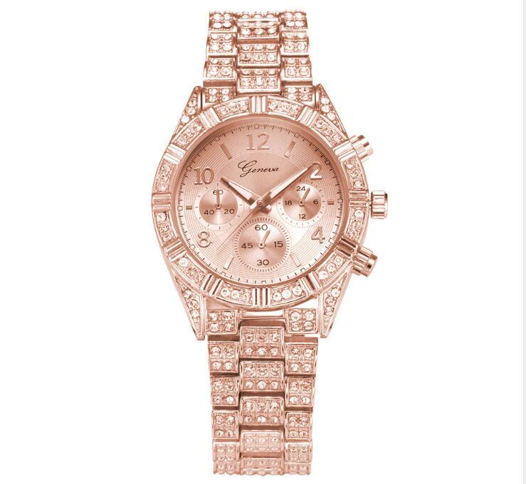 Women's Crystal Quartz Analog Wristwatch - Fashion Stainless Steel Geneva Luxury Sport Watch for Women