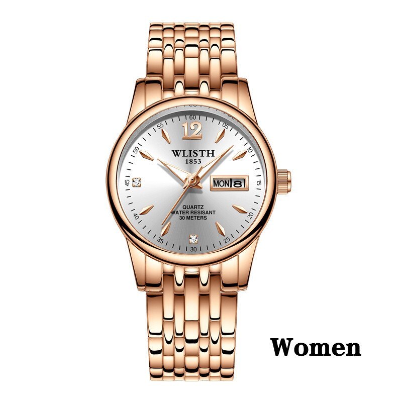 Women’s Rose Gold Stainless Steel Dress Watch – WLISTH Brand Luxury Quartz Wristwatch with Week & Date Display for Ladies