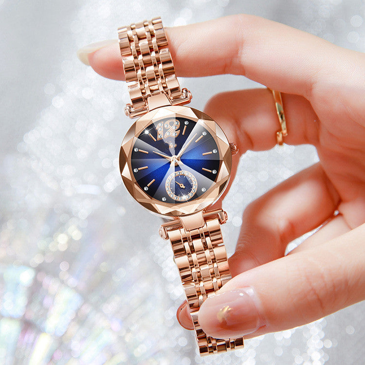 Women's Fashionable Multi-pronged Gradient Glass Watch with Diamond Face – Stylish Quartz Wristwatch for Women
