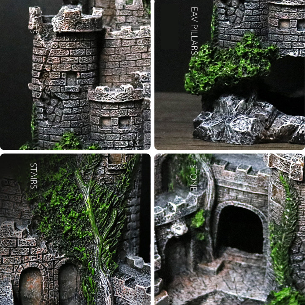 Premium Resin Castle Aquarium Decoration - Medieval Fortress Ornament for Betta & Tropical Fish Tanks