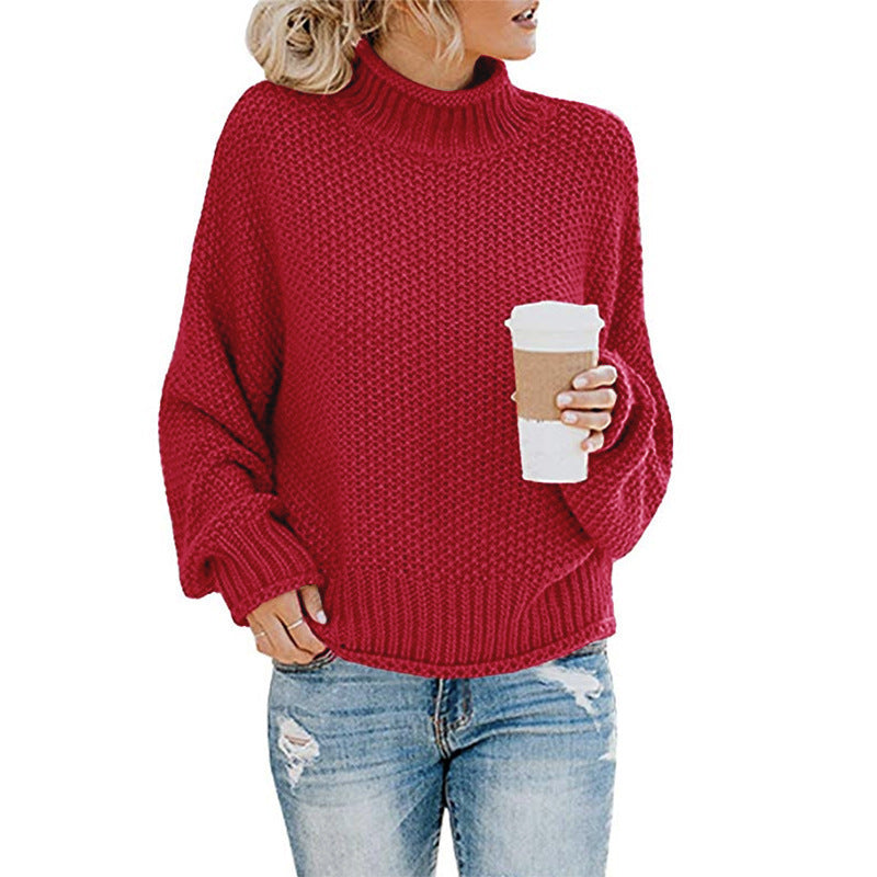 Women's Thick Thread Turtleneck Cardigan – Cozy Pullover Sweater for Fall & Winter