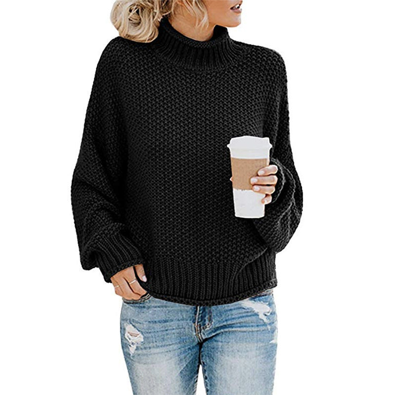 Women's Thick Thread Turtleneck Cardigan – Cozy Pullover Sweater for Fall & Winter