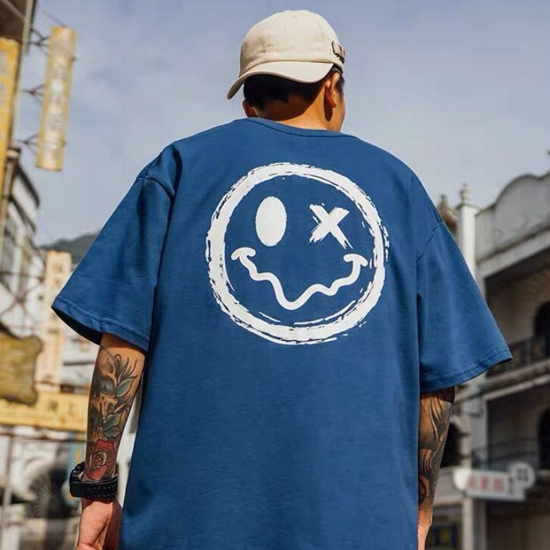 Smiley Face Short Sleeve T-shirt for Men – Casual and Trendy Graphic Tee