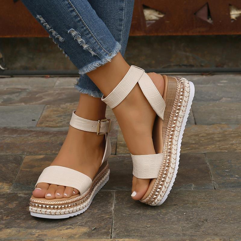 Women's Summer Wedge Sandals – Buckle Strap Hemp Platform Peep Toe Shoes