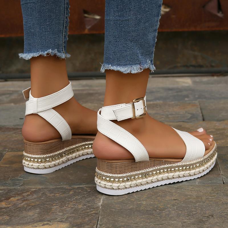 Women's Summer Wedge Sandals – Buckle Strap Hemp Platform Peep Toe Shoes