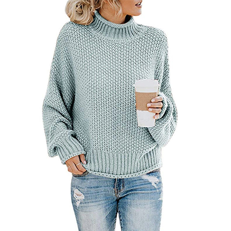 Women's Thick Thread Turtleneck Cardigan – Cozy Pullover Sweater for Fall & Winter