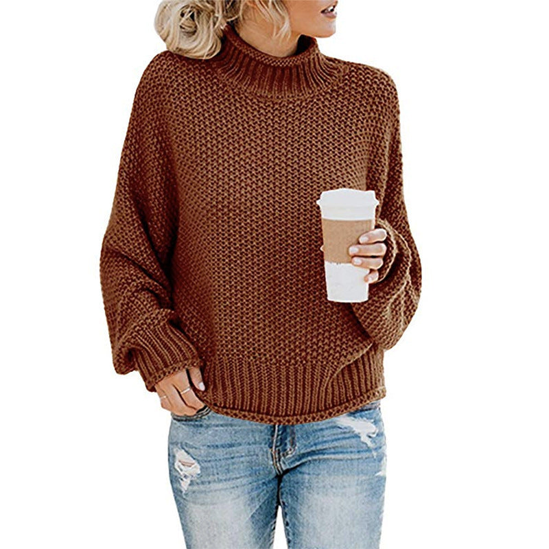 Women's Thick Thread Turtleneck Cardigan – Cozy Pullover Sweater for Fall & Winter