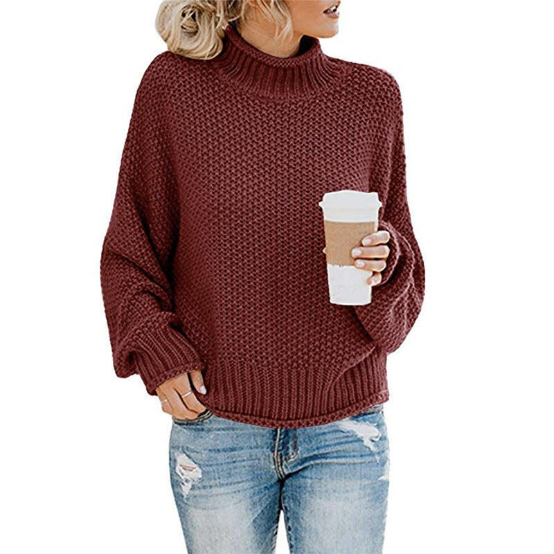 Women's Thick Thread Turtleneck Cardigan – Cozy Pullover Sweater for Fall & Winter