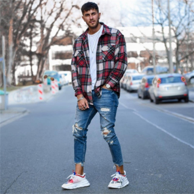 Stylish Hole Men's Ripped Jeans – Trendy Casual Denim Pants