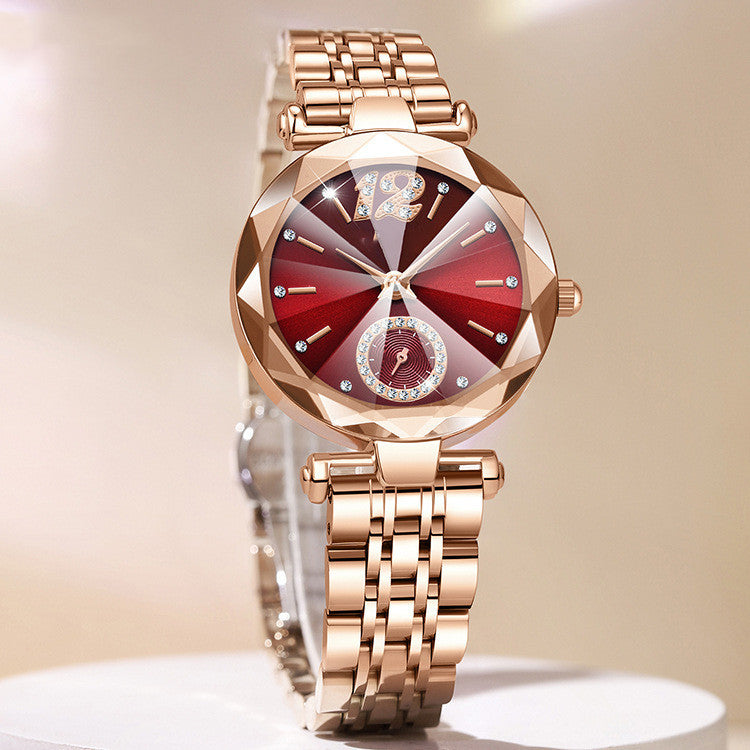Women's Fashionable Multi-pronged Gradient Glass Watch with Diamond Face – Stylish Quartz Wristwatch for Women