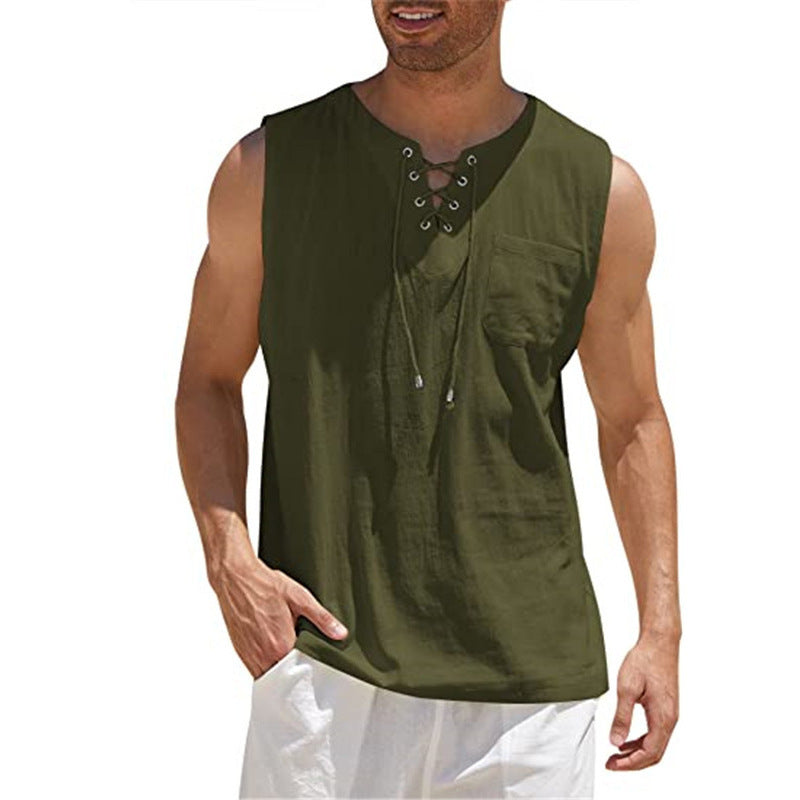 Summer Tank Vest for Men – Collared Tie Short Sleeve T-Shirt