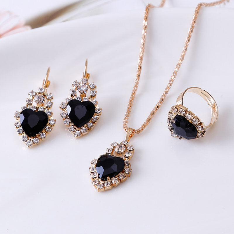 Water Drop Rhinestone Necklace, Earrings, and Ring Set – Elegant Jewelry Set for Women
