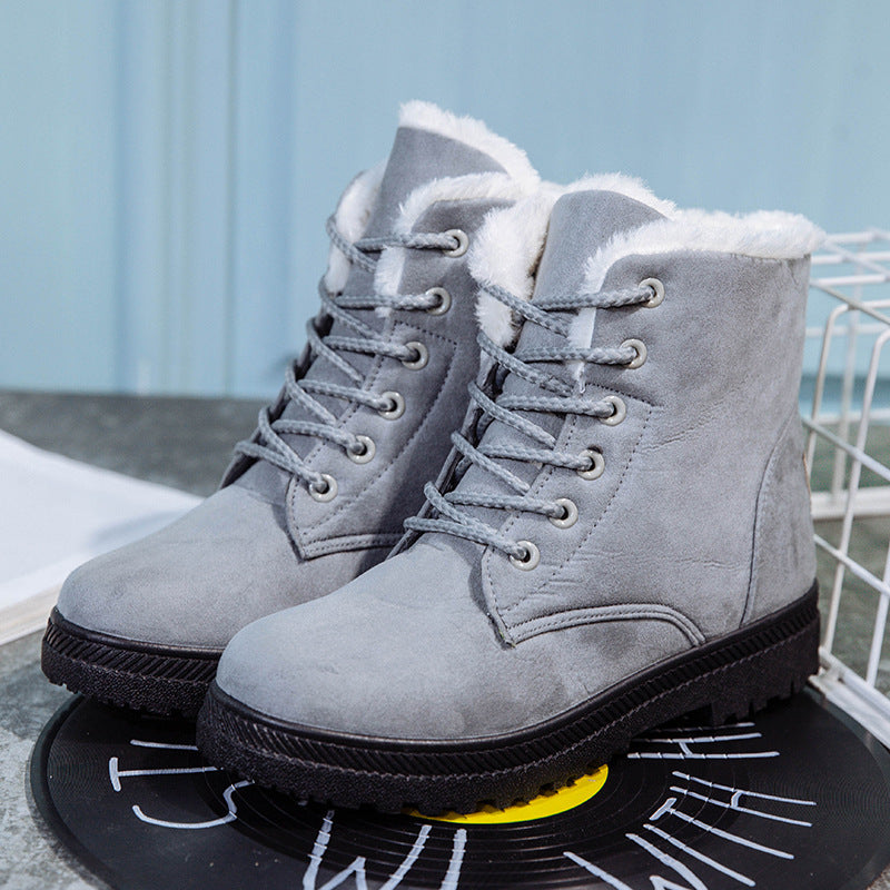 Women's Winter Snow Boots – Flat Casual Cotton Shoes with Large Size, Vulcanized & Plush Lining for Comfort