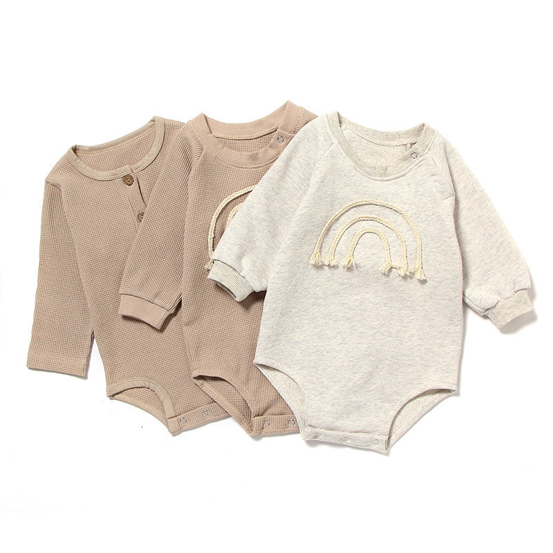 Spring and Autumn Baby Romper – Soft Long Sleeve Waffle Knit Romper for Newborns and Infants