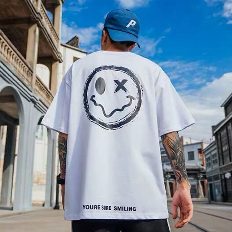 Smiley Face Short Sleeve T-shirt for Men – Casual and Trendy Graphic Tee