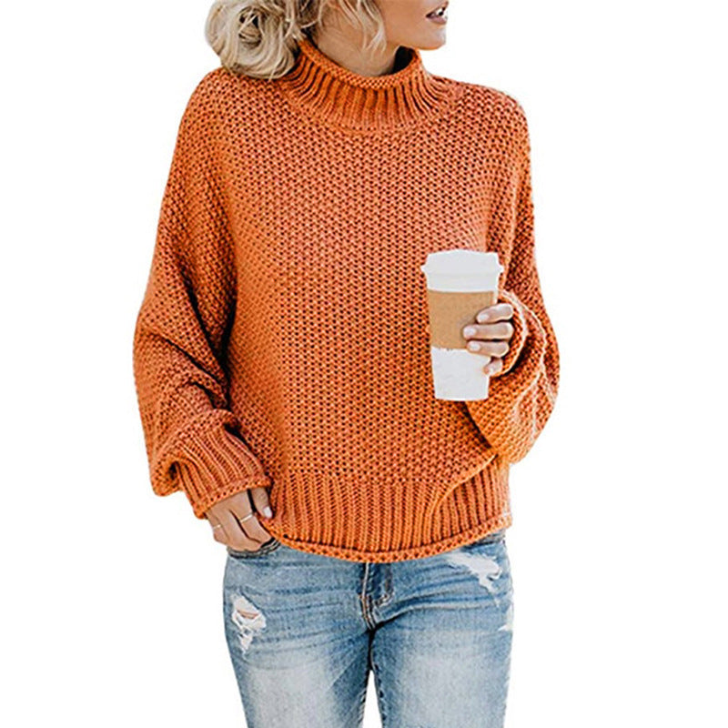 Women's Thick Thread Turtleneck Cardigan – Cozy Pullover Sweater for Fall & Winter