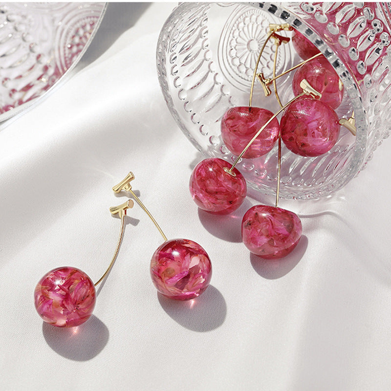 New Trendy French Dried Cherry Earrings – Long Sweet and Fashionable Cherry Dangle Earrings for Women