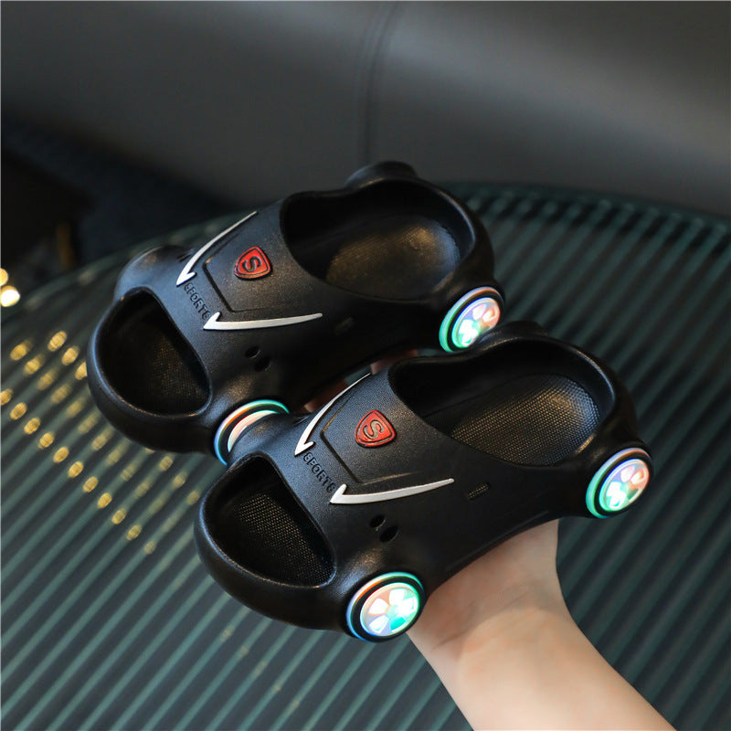 Kids Glowing Slippers – Cartoon Car Sandals with Anti-Slip Sole, Luminous Summer Beach Shoes for Boys & Girls