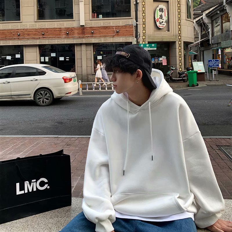 Men's Loose Fit Colorblock Velvet Hoodie – Casual Large Size Student Pullover Coat