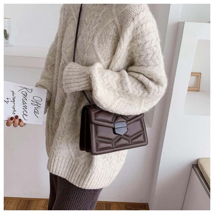 Small Square Shoulder Bag with Studs, Fashionable Crossbody Bag for Women