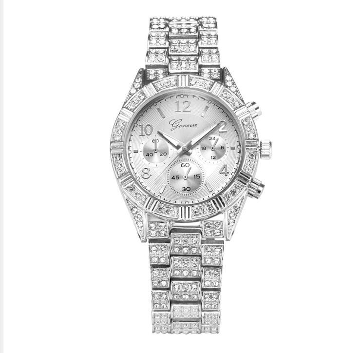 Women's Crystal Quartz Analog Wristwatch - Fashion Stainless Steel Geneva Luxury Sport Watch for Women